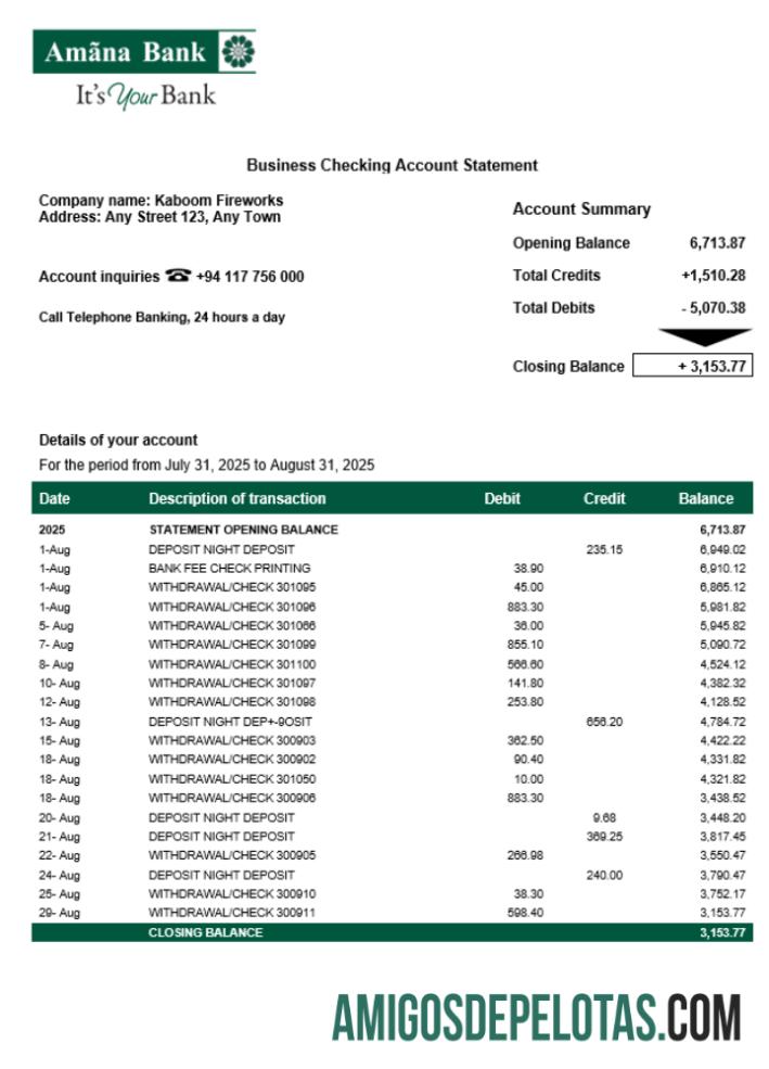 Baixável Sri Lanka Amana Organization Statement Modelo Word e PDF
